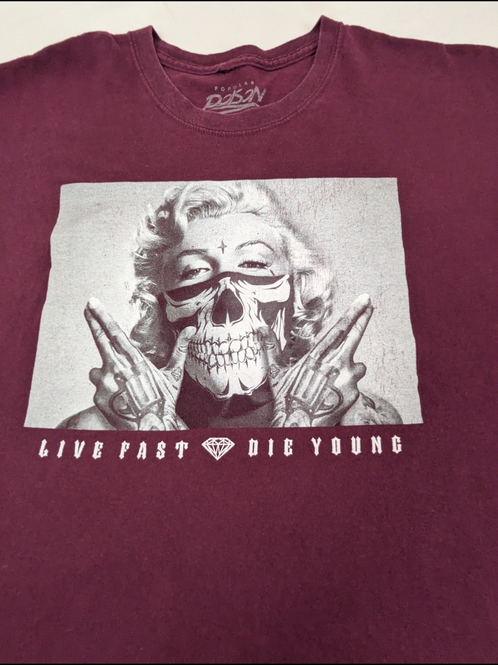 Popular Poison Marilyn Monroe Live Fast Die Young Maroon Tee Size XL